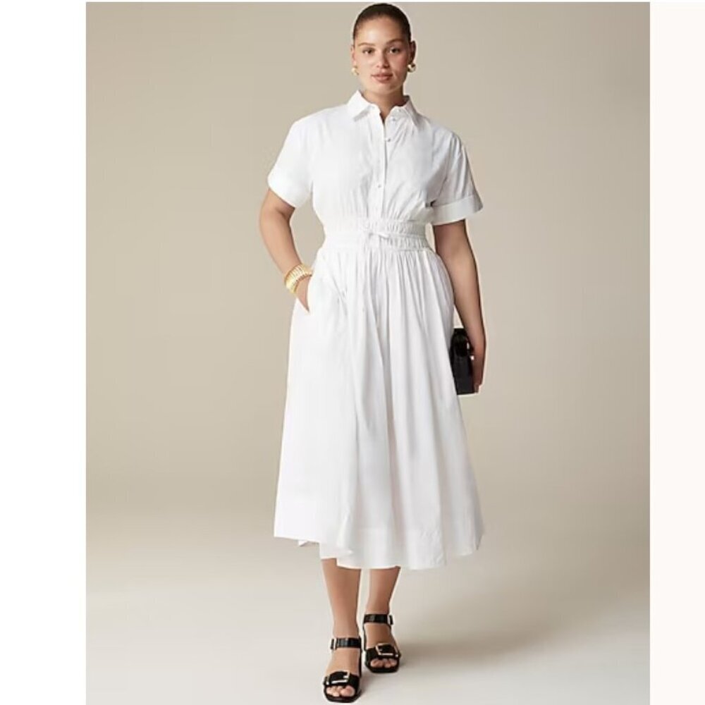NWT J. Crew Elena Midi Shirtdress in Cotton Poplin White Sz 4